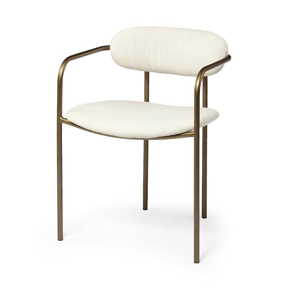 Cream Fabric Seat Gold Metal Frame Dining Chair. Picture 1