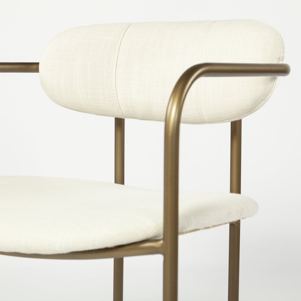 Cream Fabric Seat Gold Metal Frame Dining Chair. Picture 2