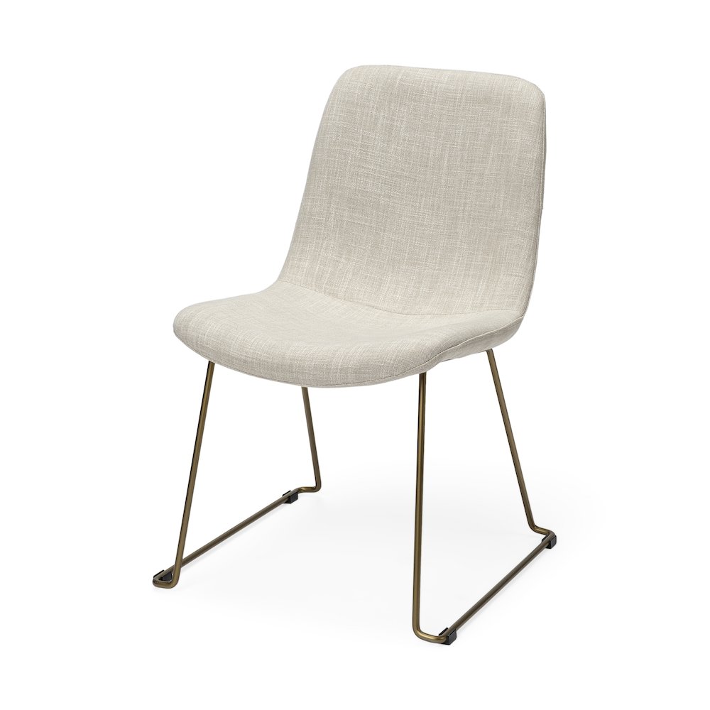 Beige Fabric Seat Gold Metal Frame Dining Chair. Picture 1