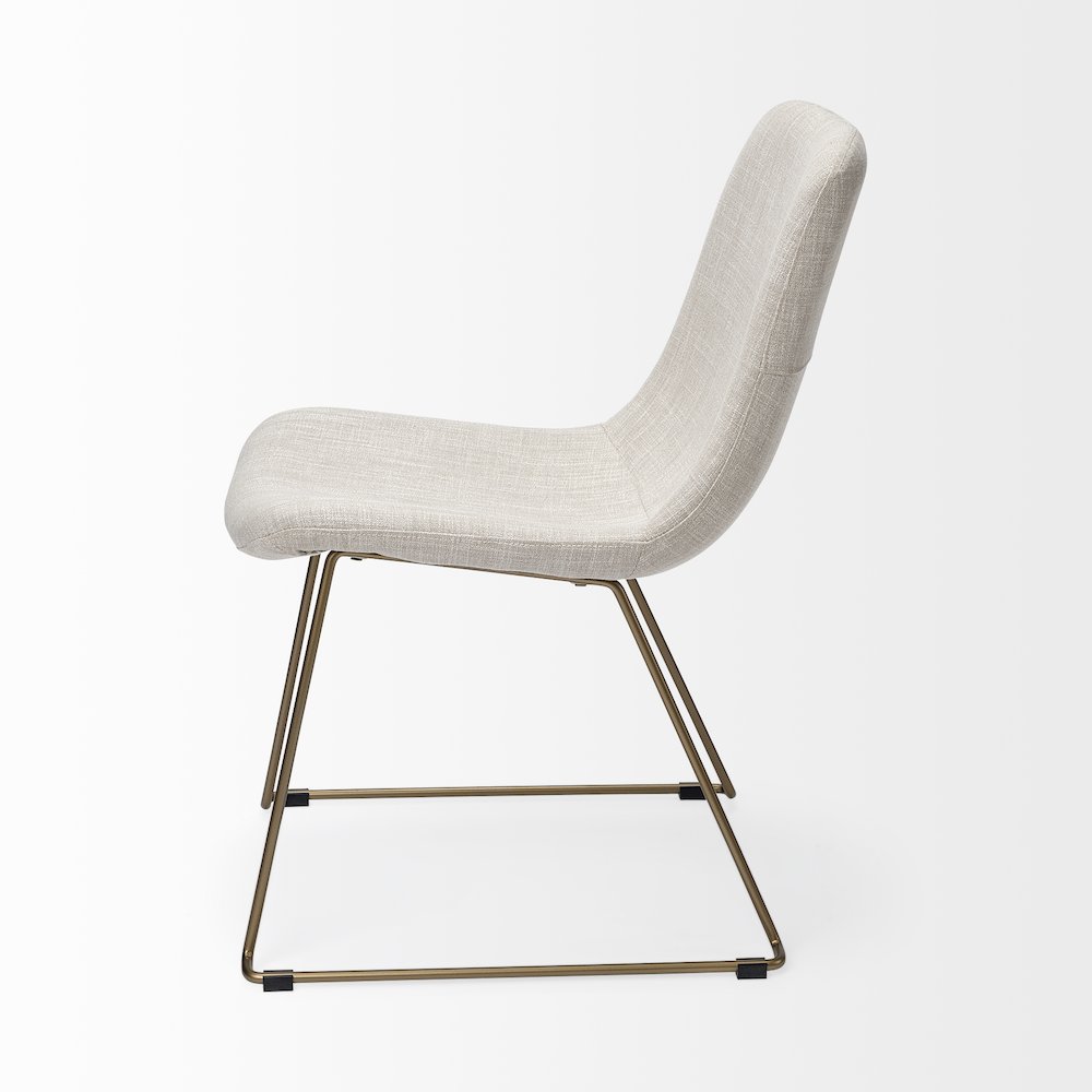 Beige Fabric Seat Gold Metal Frame Dining Chair. Picture 5