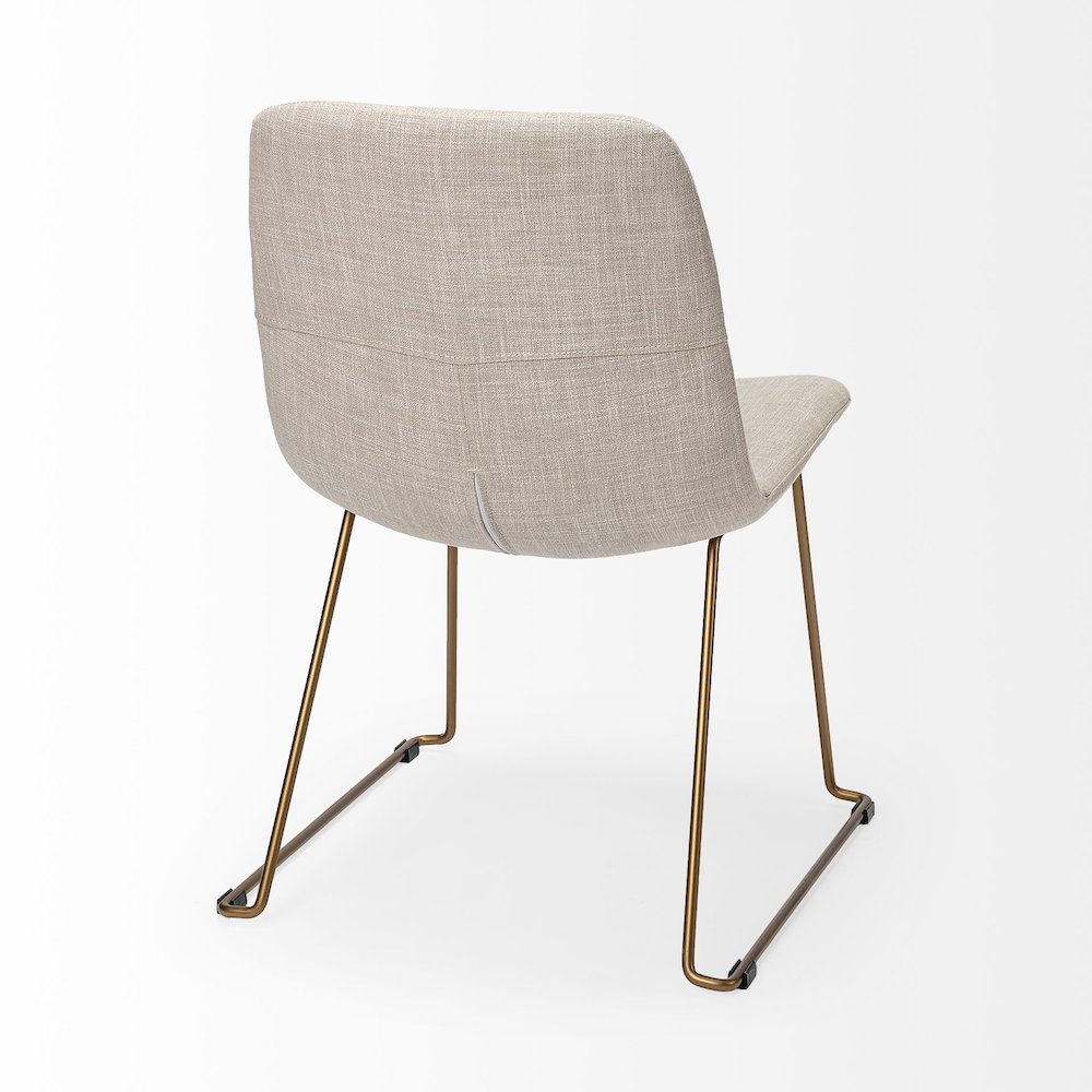 Beige Fabric Seat Gold Metal Frame Dining Chair. Picture 7