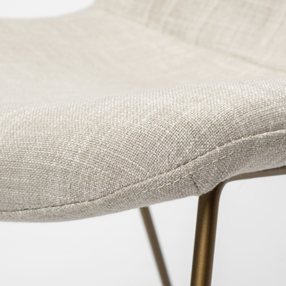 Beige Fabric Seat Gold Metal Frame Dining Chair. Picture 8