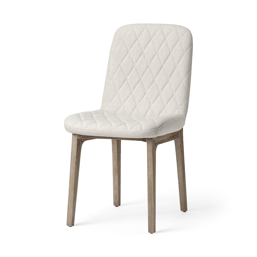 Diamond Tuffed Cream Fabric Wrap Brown Wood Base Dining Chair. Picture 1