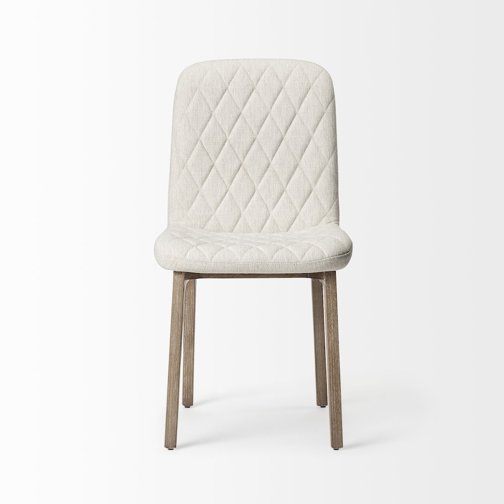 Diamond Tuffed Cream Fabric Wrap Brown Wood Base Dining Chair. Picture 3