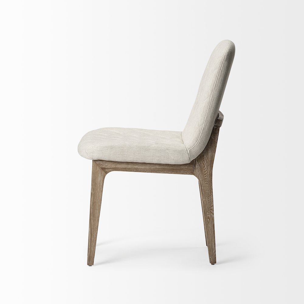 Diamond Tuffed Cream Fabric Wrap Brown Wood Base Dining Chair. Picture 4