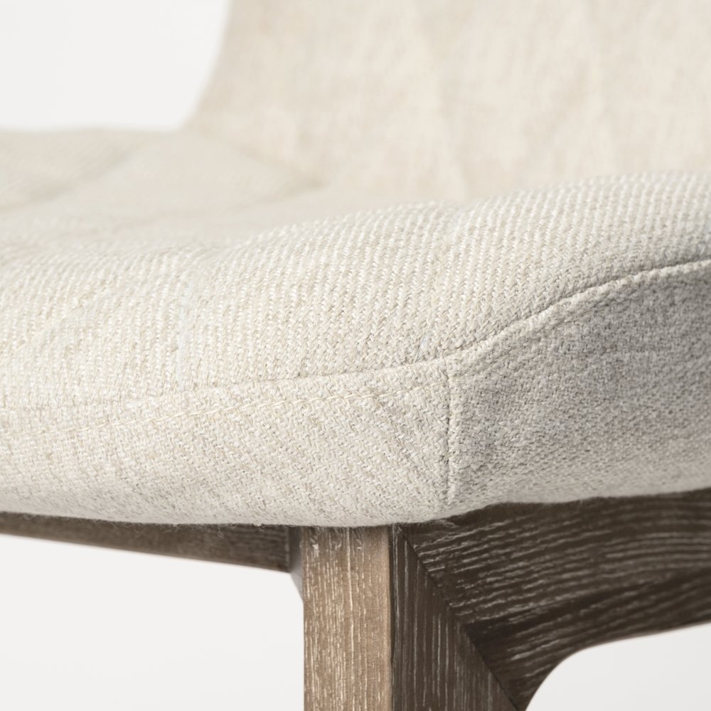 Diamond Tuffed Cream Fabric Wrap Brown Wood Base Dining Chair. Picture 7