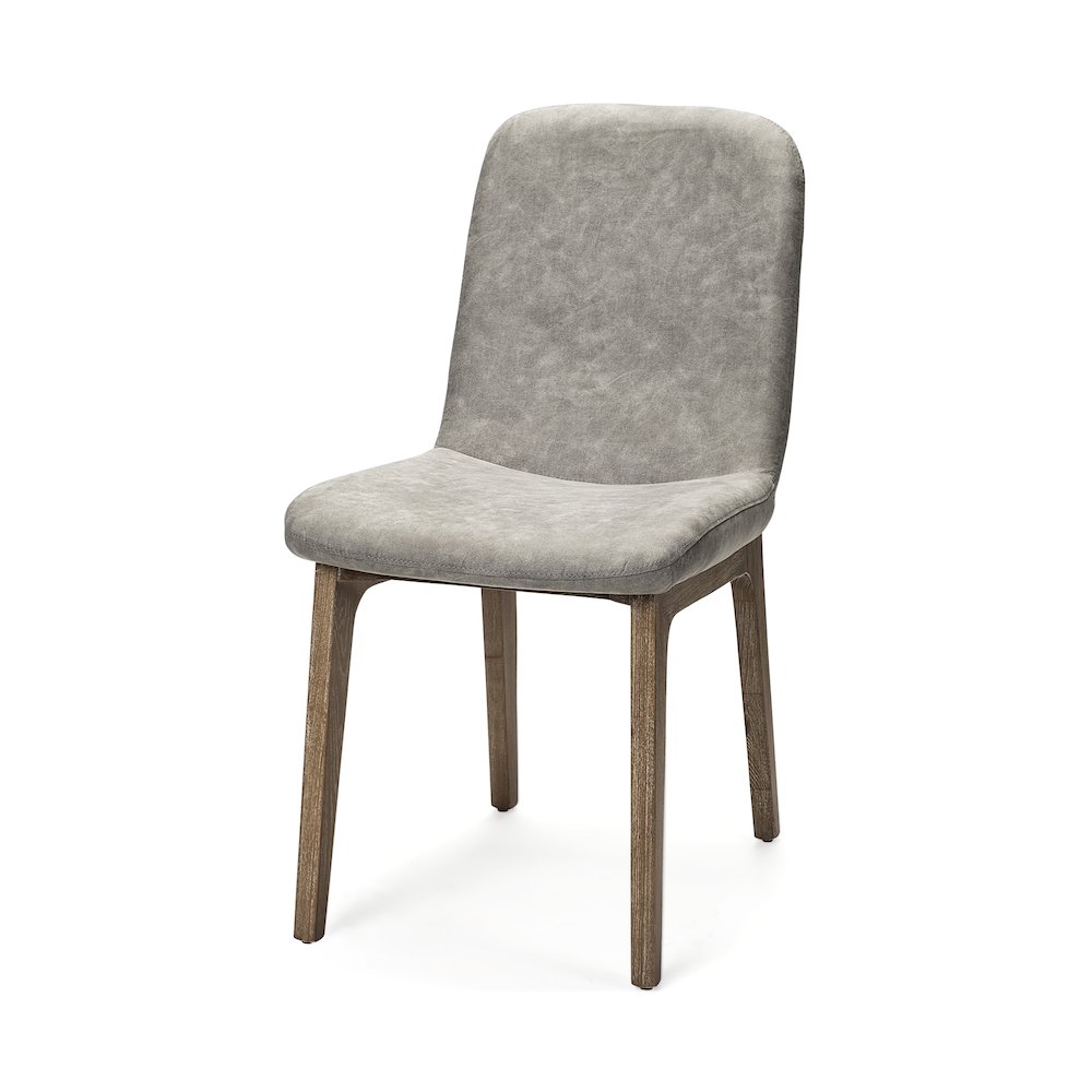 Grey Fabric Wrap Medium Brown Wood Base Dining Chair. Picture 1