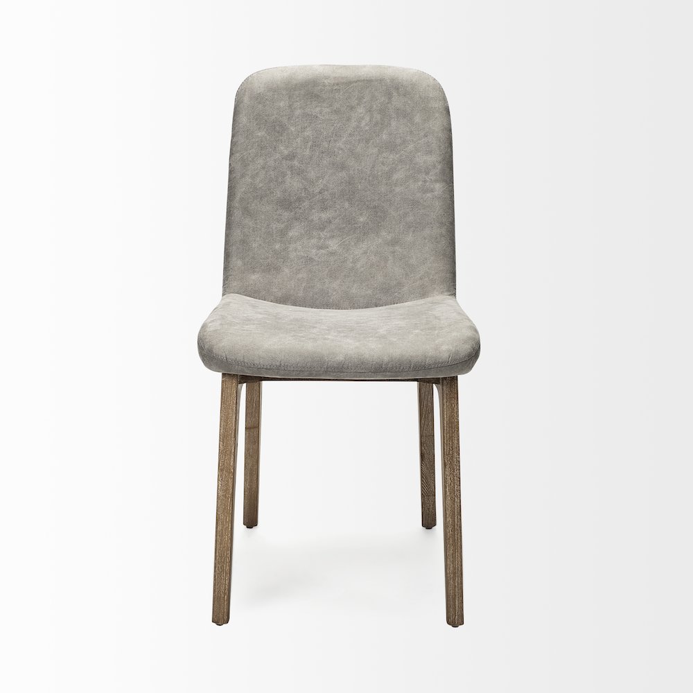 Grey Fabric Wrap Medium Brown Wood Base Dining Chair. Picture 4