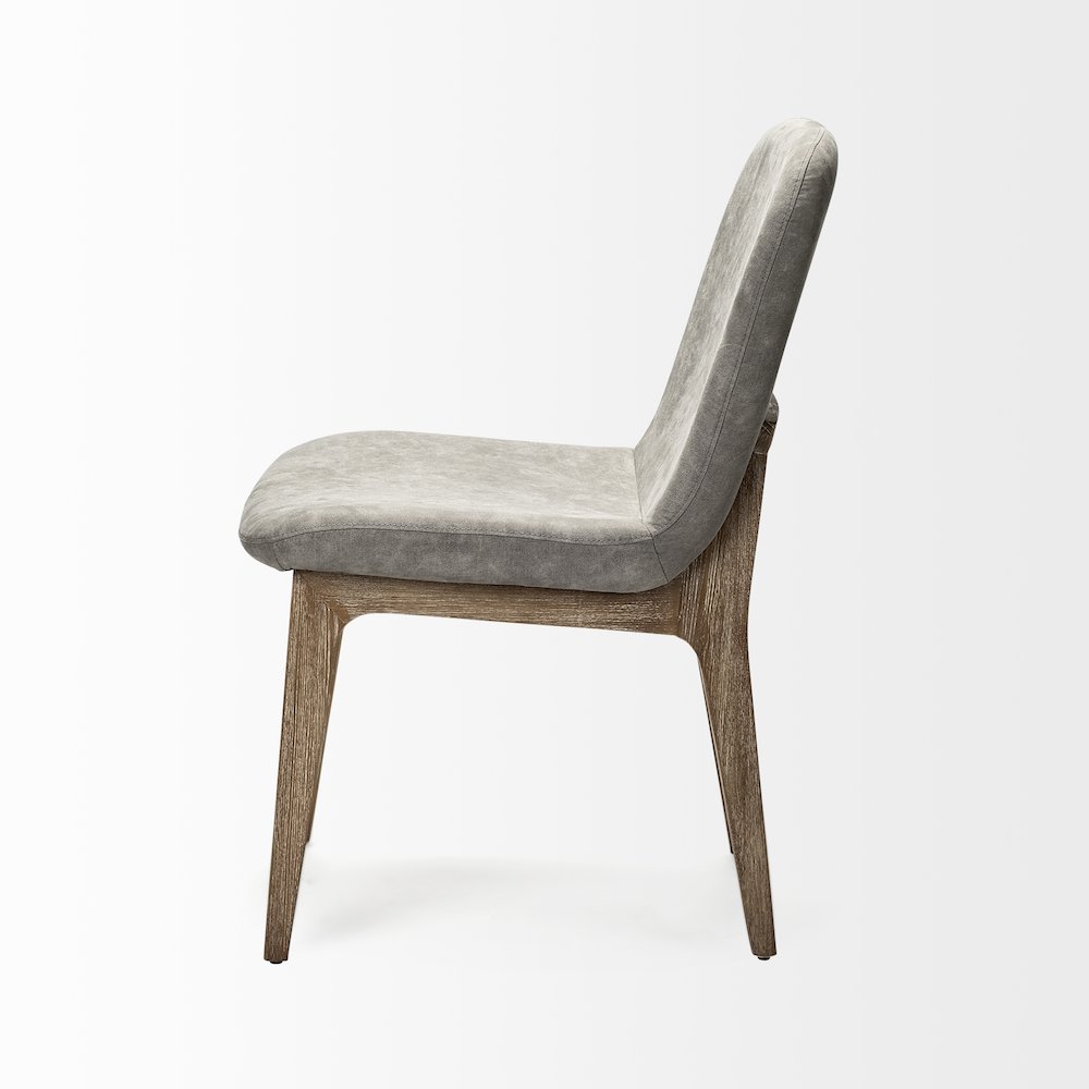 Grey Fabric Wrap Medium Brown Wood Base Dining Chair. Picture 5