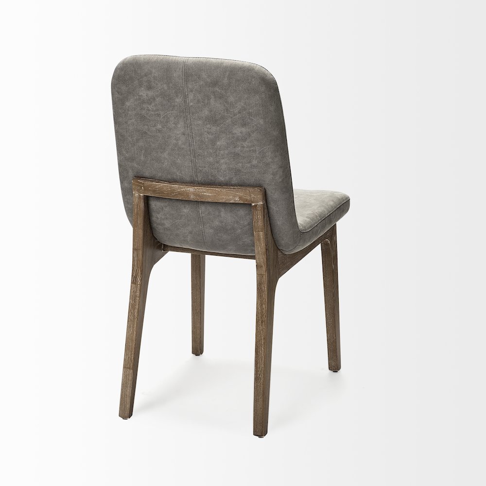 Grey Fabric Wrap Medium Brown Wood Base Dining Chair. Picture 7
