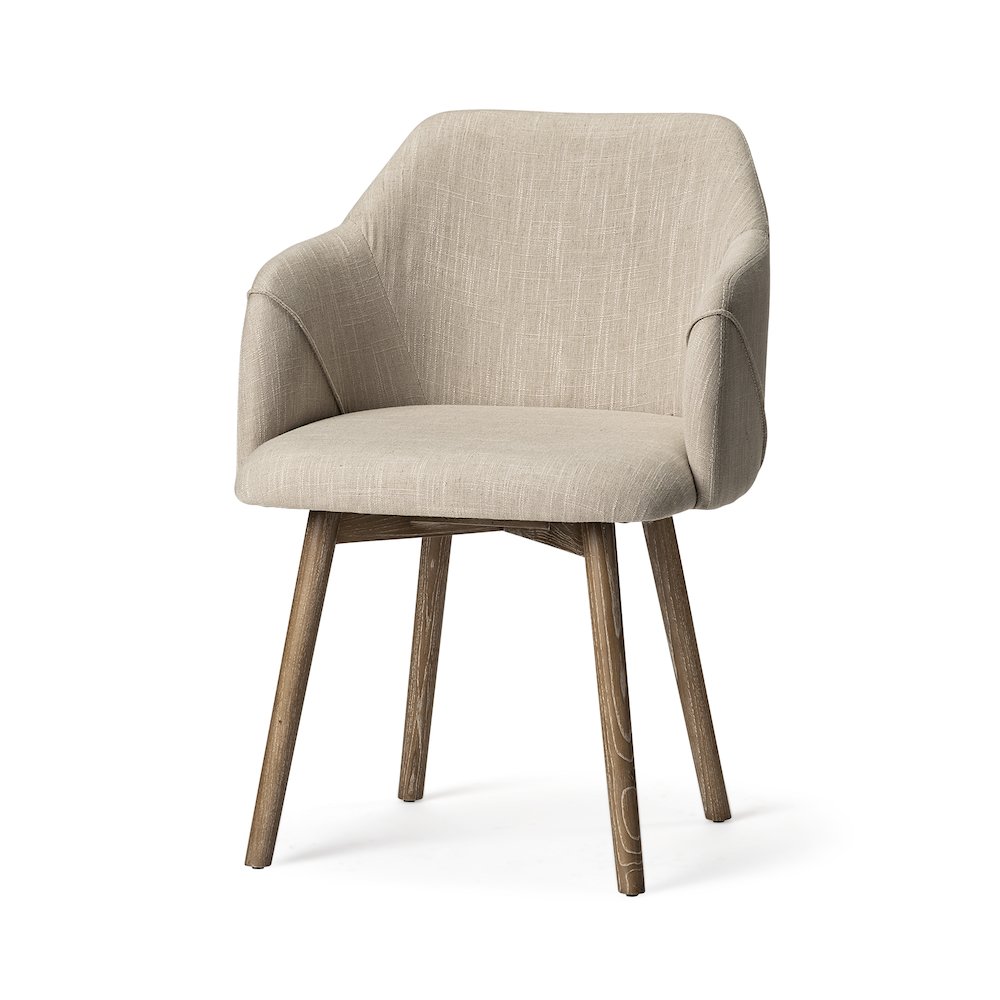 Cream Fabric Wrap Brown Wooden Base Dining Chair. Picture 1