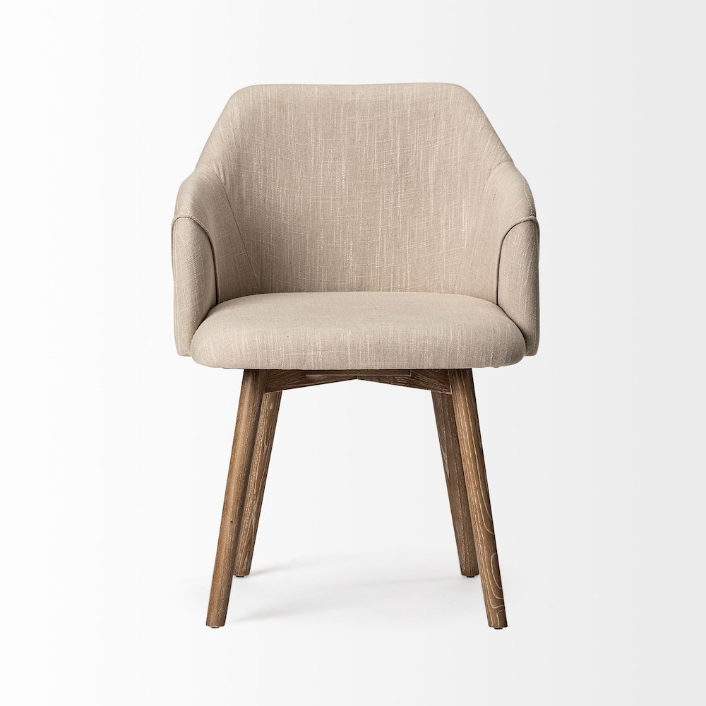Cream Fabric Wrap Brown Wooden Base Dining Chair. Picture 2
