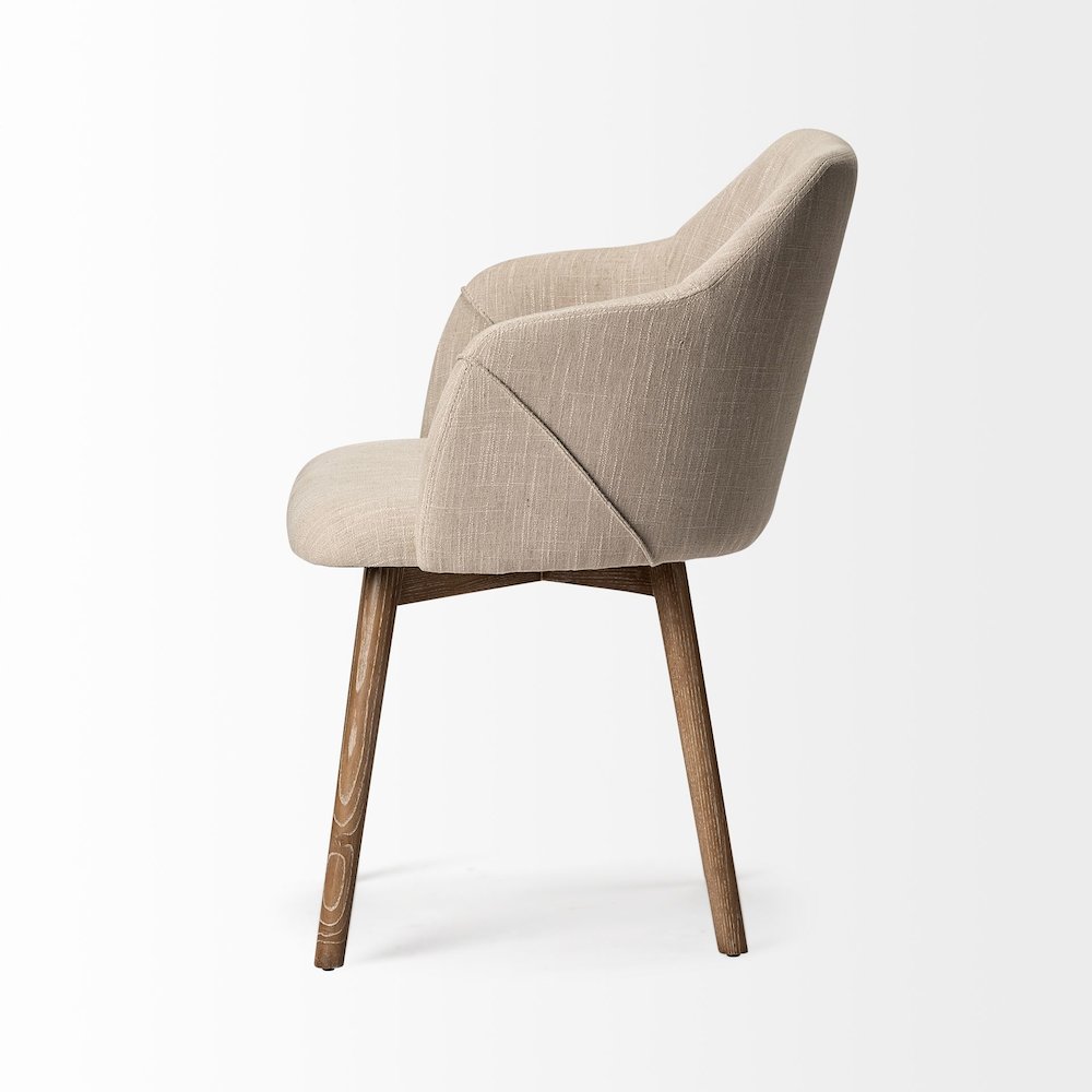 Cream Fabric Wrap Brown Wooden Base Dining Chair. Picture 3