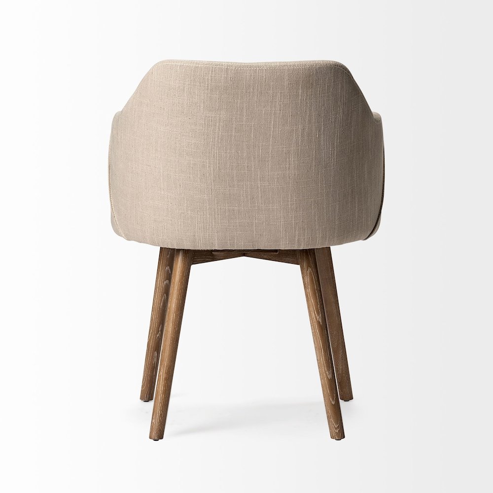 Cream Fabric Wrap Brown Wooden Base Dining Chair. Picture 4