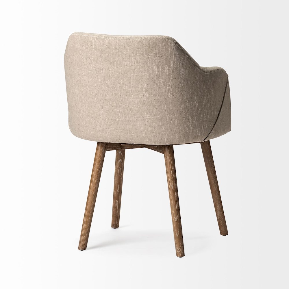 Cream Fabric Wrap Brown Wooden Base Dining Chair. Picture 5