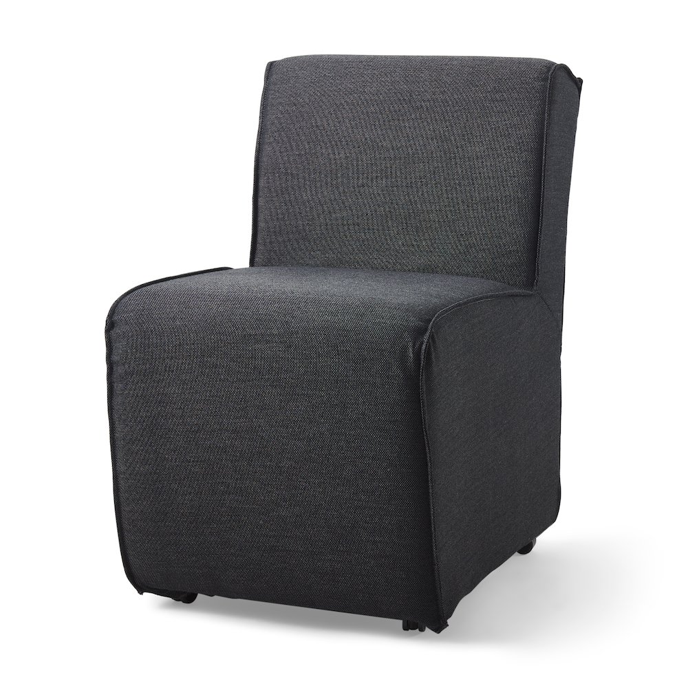 Fully Upholstered Grey Fabric Dining Chair On Casters. Picture 1