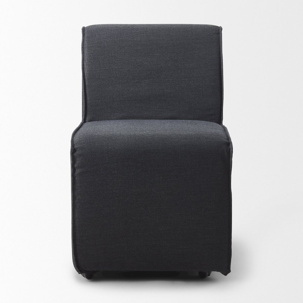 Fully Upholstered Grey Fabric Dining Chair On Casters. Picture 7