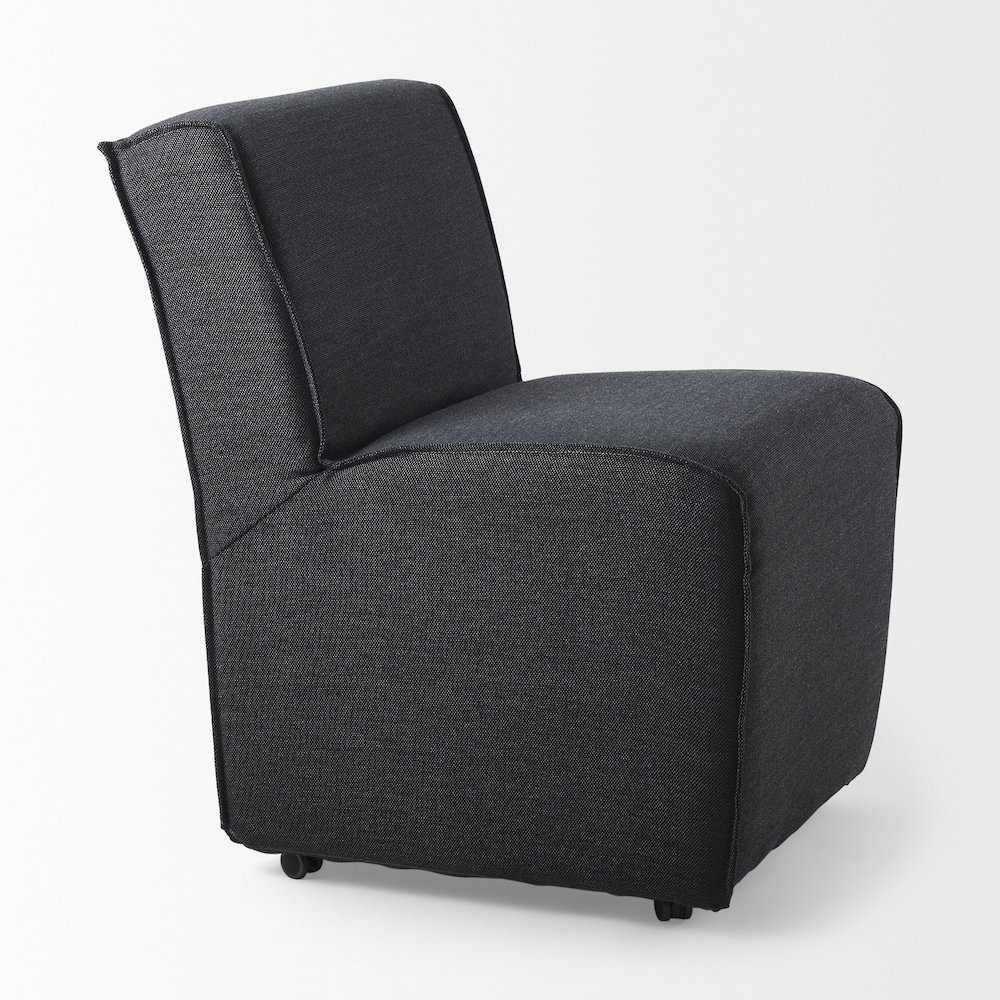 Fully Upholstered Grey Fabric Dining Chair On Casters. Picture 11