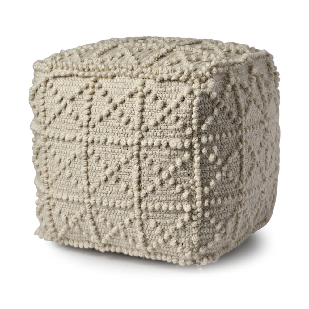 Leroy Square Cream Wool Pouf Popcorn Detail. Picture 2