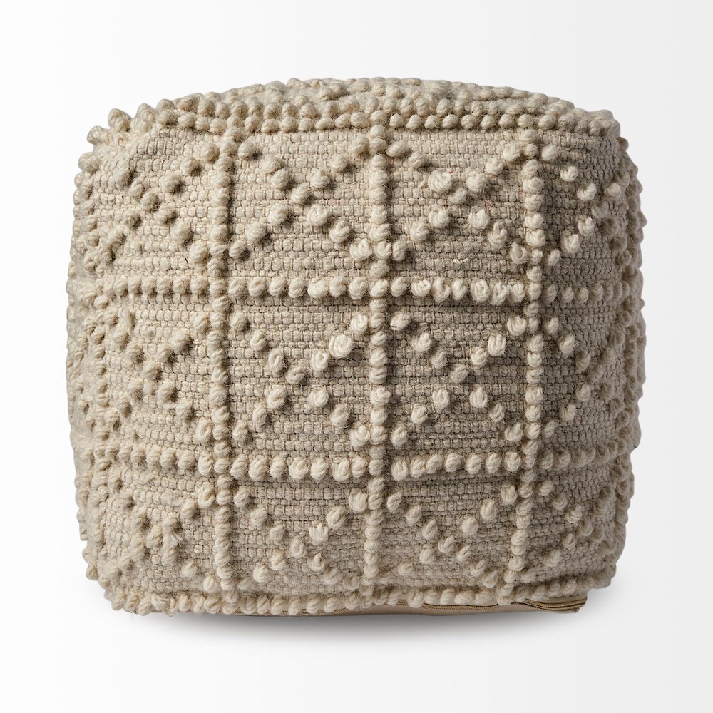 Leroy Square Cream Wool Pouf Popcorn Detail. Picture 4