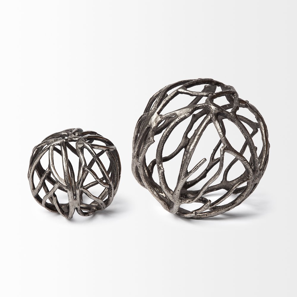 Sphaira Large 7L x 7W Silver Cast Aluminum Decorative Tree Branch Orb. Picture 4