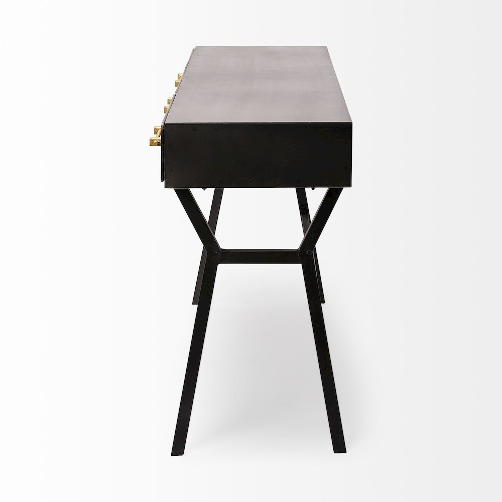 Vince 51L x 18W Black MetalGold Accents 3 Drawer Office Desk. Picture 7