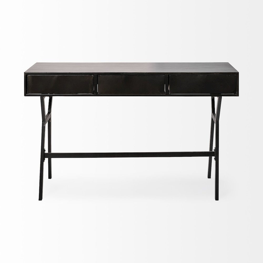 Vince 51L x 18W Black MetalGold Accents 3 Drawer Office Desk. Picture 8