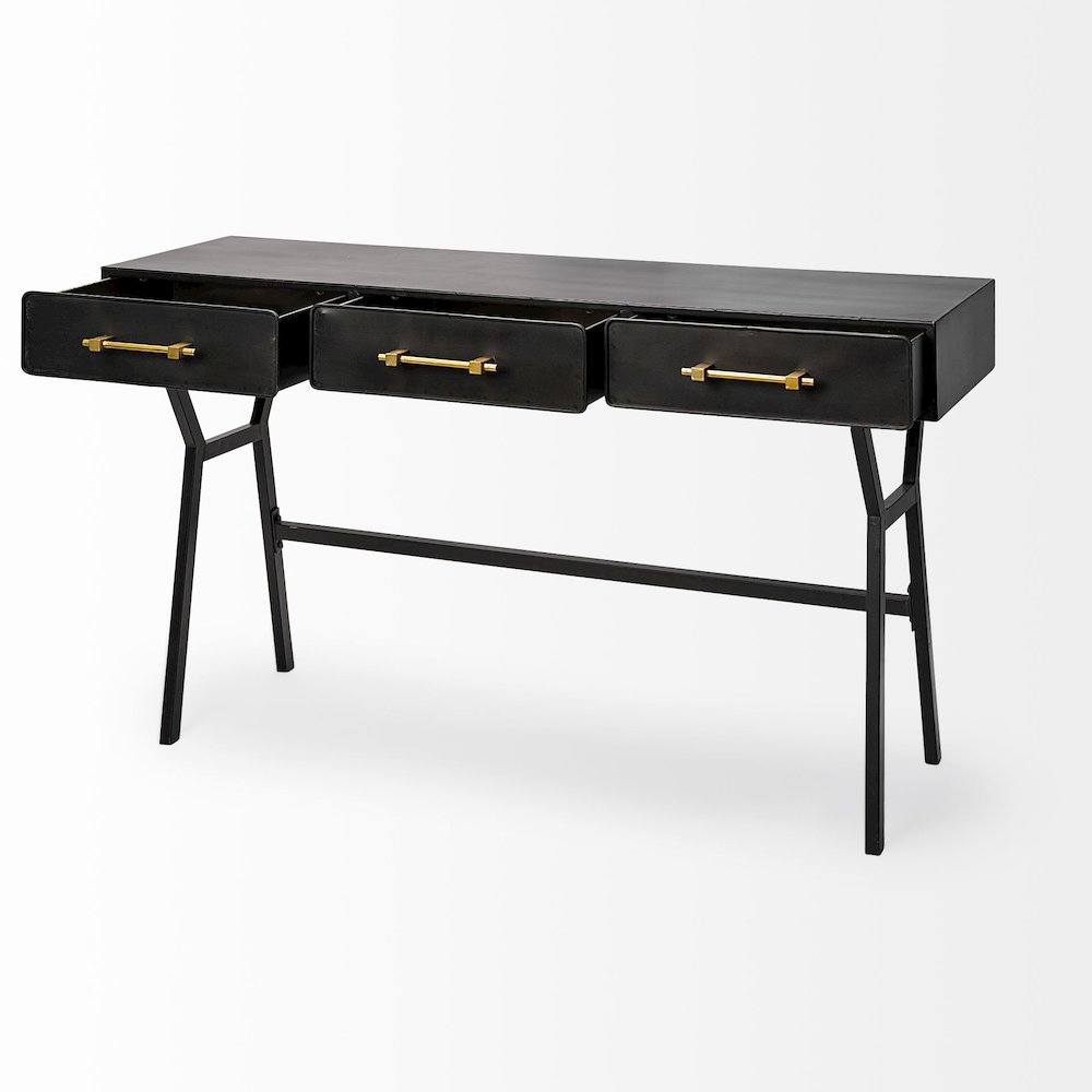 Vince 51L x 18W Black MetalGold Accents 3 Drawer Office Desk. Picture 9