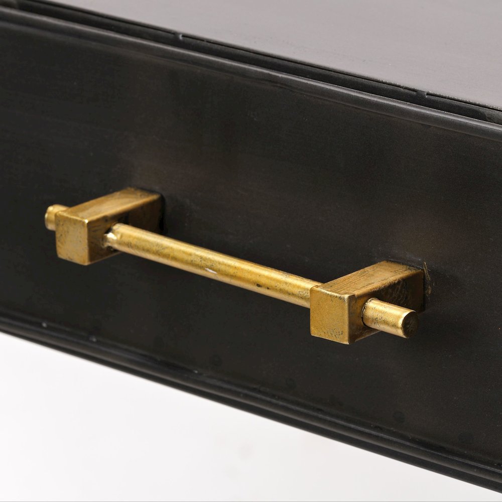Vince 51L x 18W Black MetalGold Accents 3 Drawer Office Desk. Picture 10