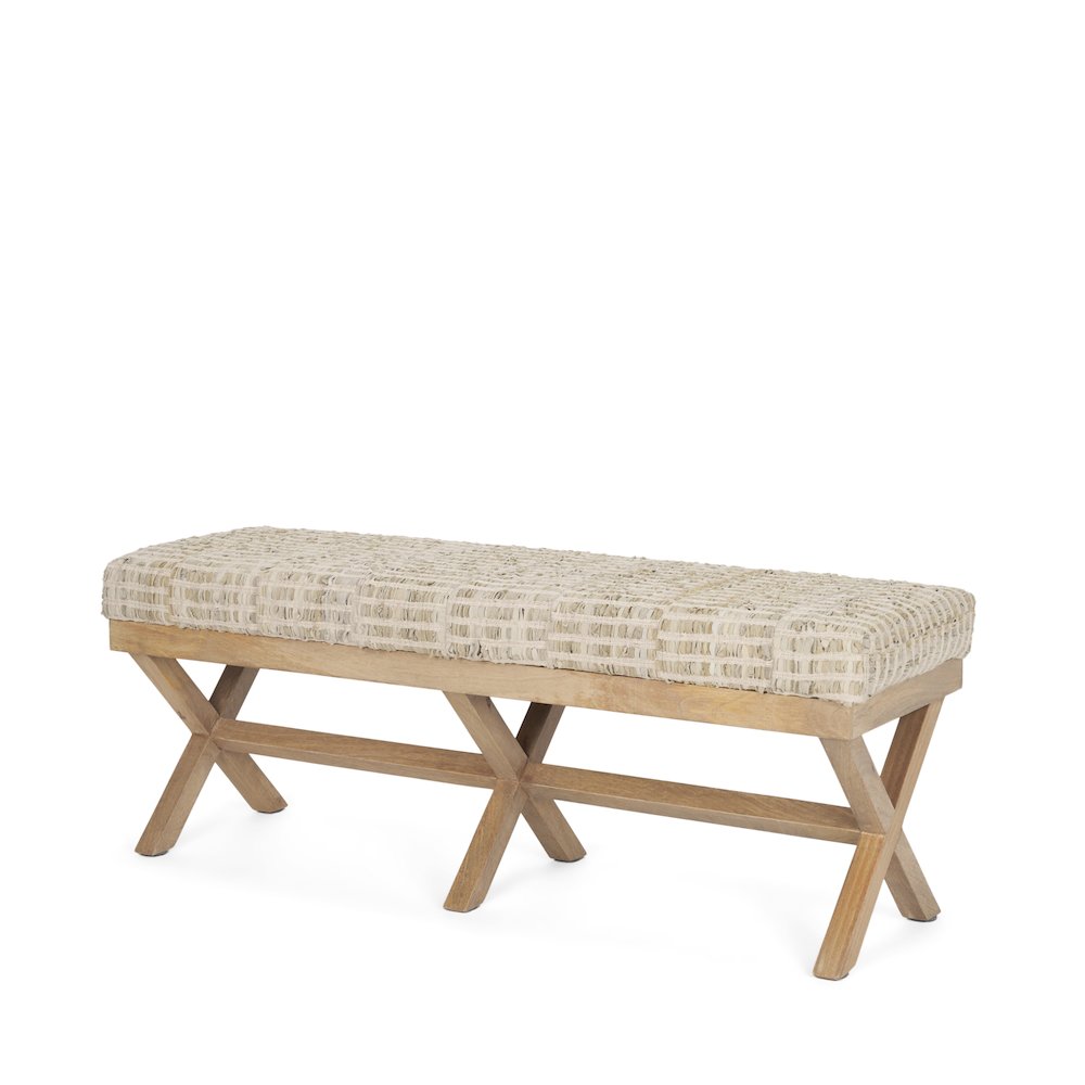 50L X 16W Brown Base Beige Woven Leather Cushion Accent Bench. Picture 1