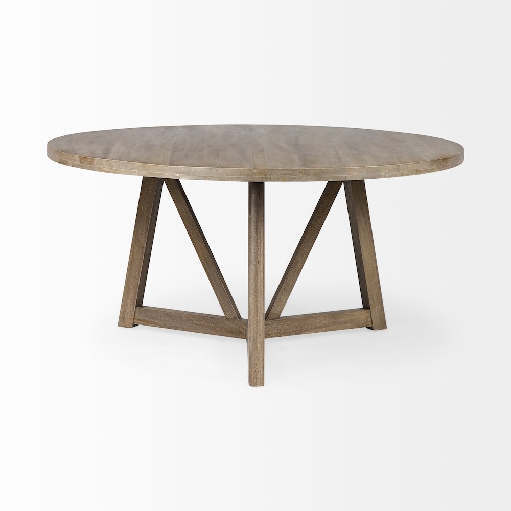 Legolas 60" Round Brown Solid Wood Top & Base Dining Table. Picture 3