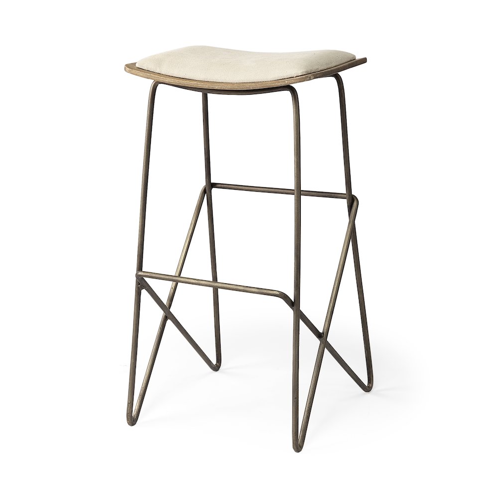30" Total Height Cream Fabric Seat Gold Metal Frame Bar Stool. Picture 1