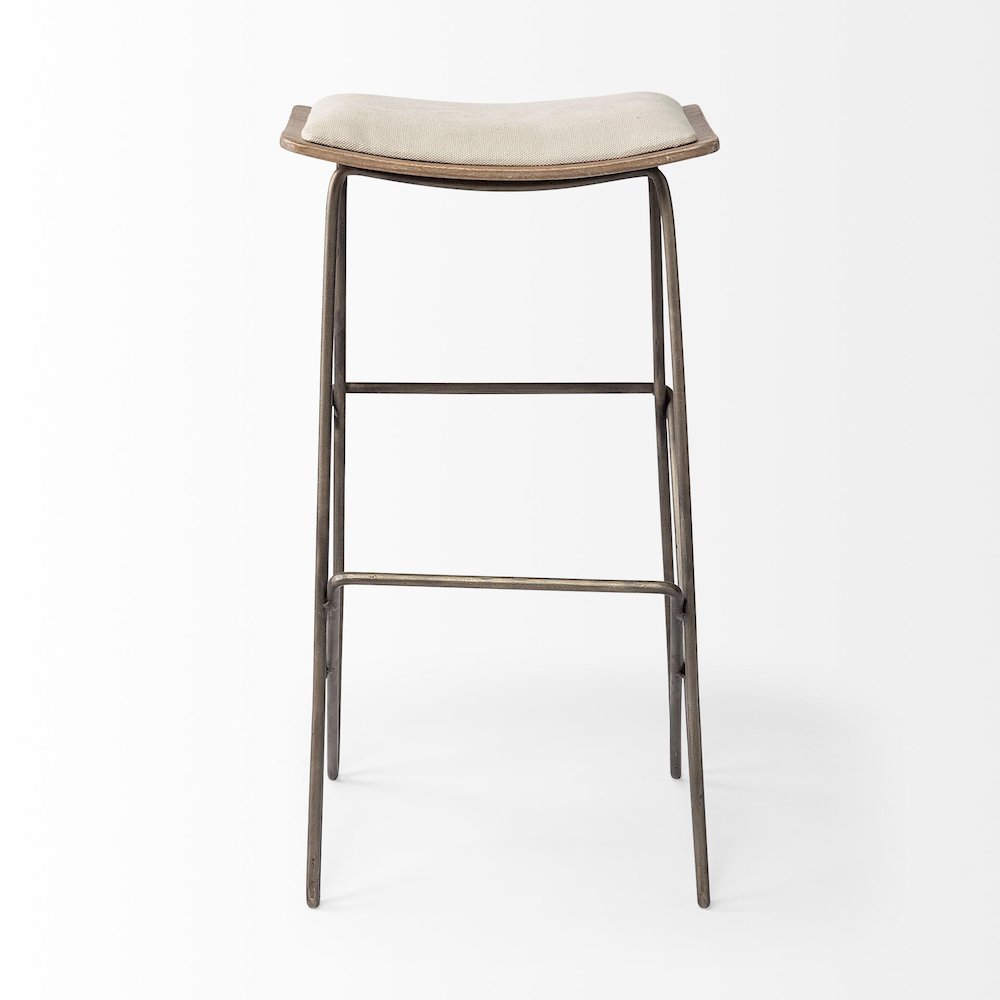 30" Total Height Cream Fabric Seat Gold Metal Frame Bar Stool. Picture 6