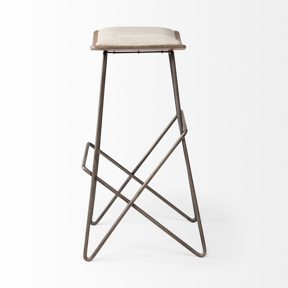 30" Total Height Cream Fabric Seat Gold Metal Frame Bar Stool. Picture 7