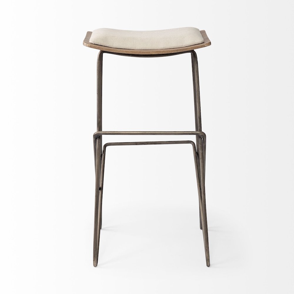 30" Total Height Cream Fabric Seat Gold Metal Frame Bar Stool. Picture 8