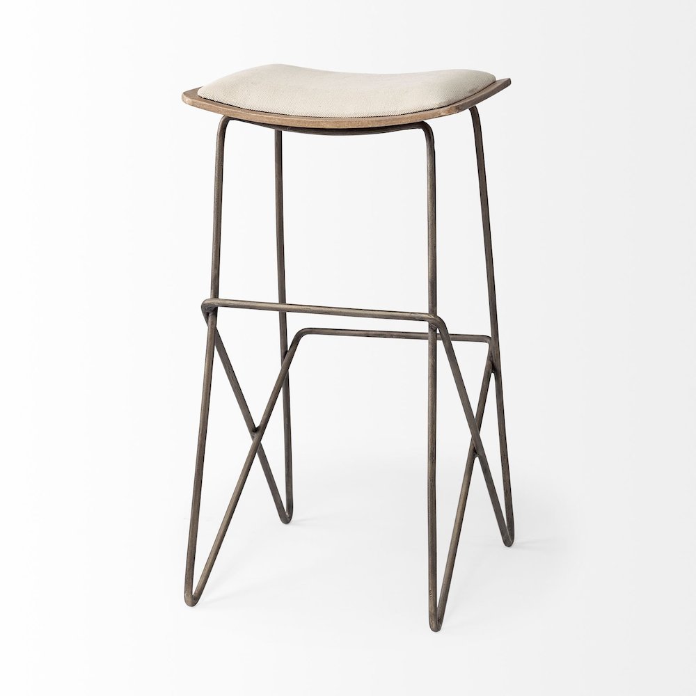 30" Total Height Cream Fabric Seat Gold Metal Frame Bar Stool. Picture 9
