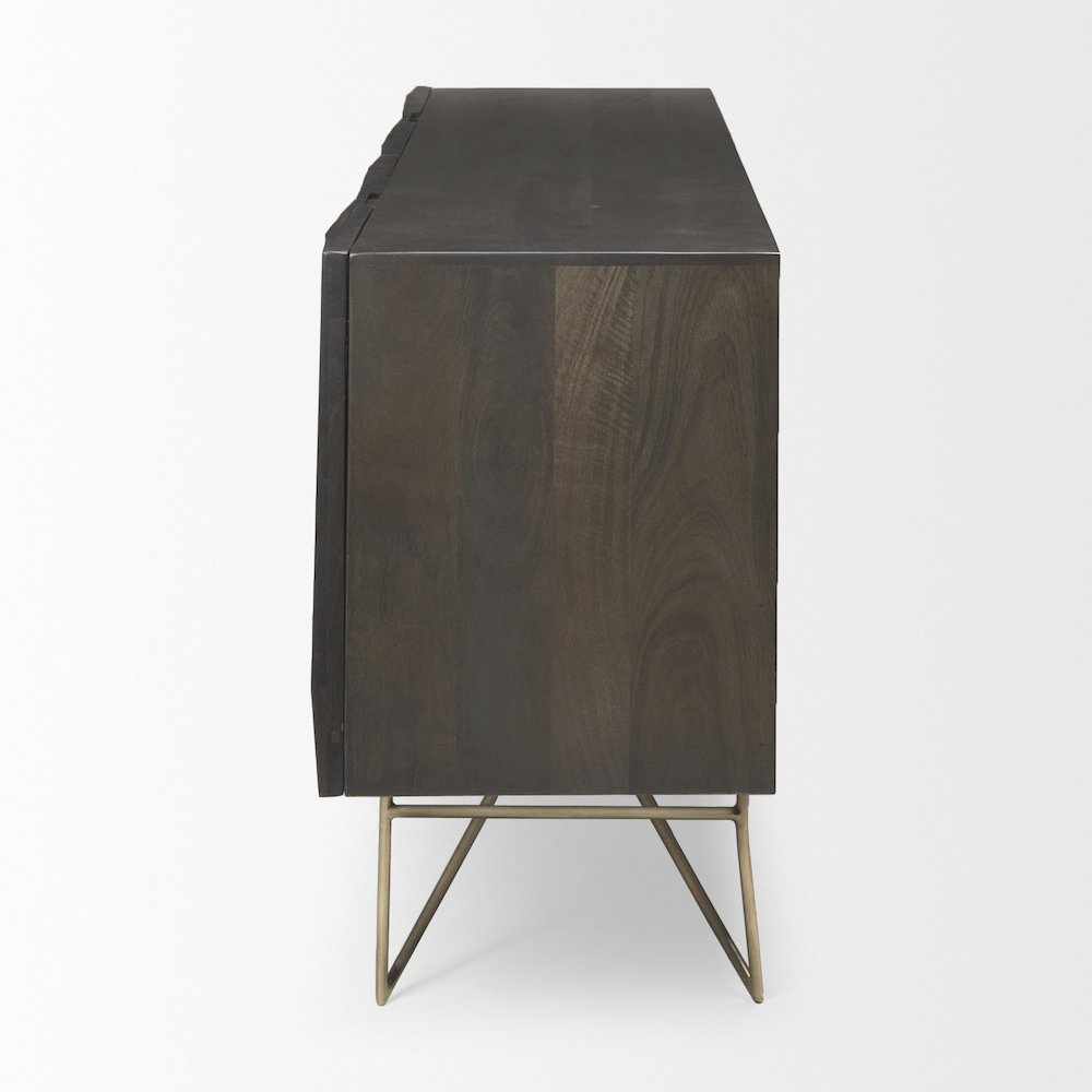 Darwin 80x17.5 Brown Solid Wood Gold Metal Base 4 Cabinet Door Sideboard. Picture 9
