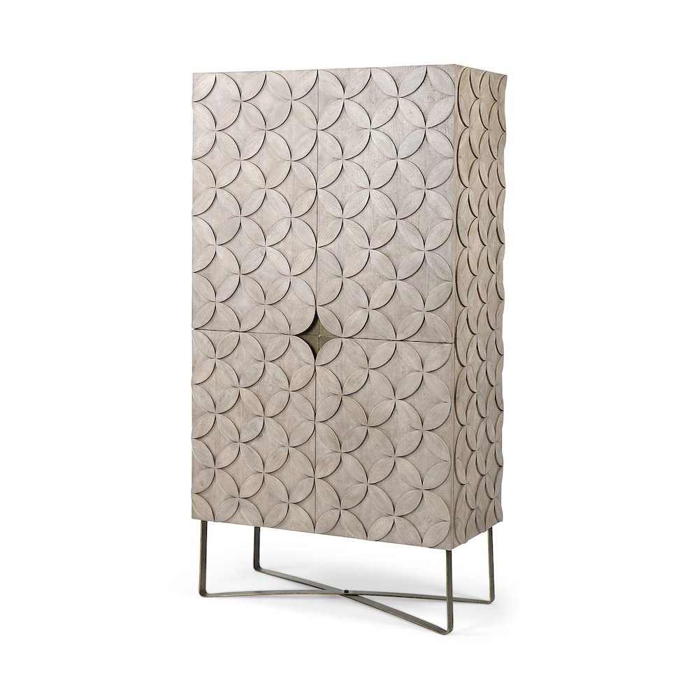 68.1" H Light Brown Wood Gold Iron Base Storage Cabinet. Picture 1
