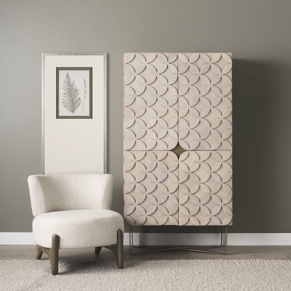68.1" H Light Brown Wood Gold Iron Base Storage Cabinet. Picture 3
