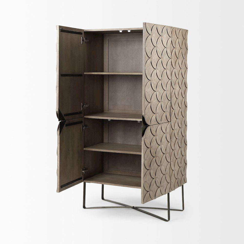 68.1" H Light Brown Wood Gold Iron Base Storage Cabinet. Picture 8