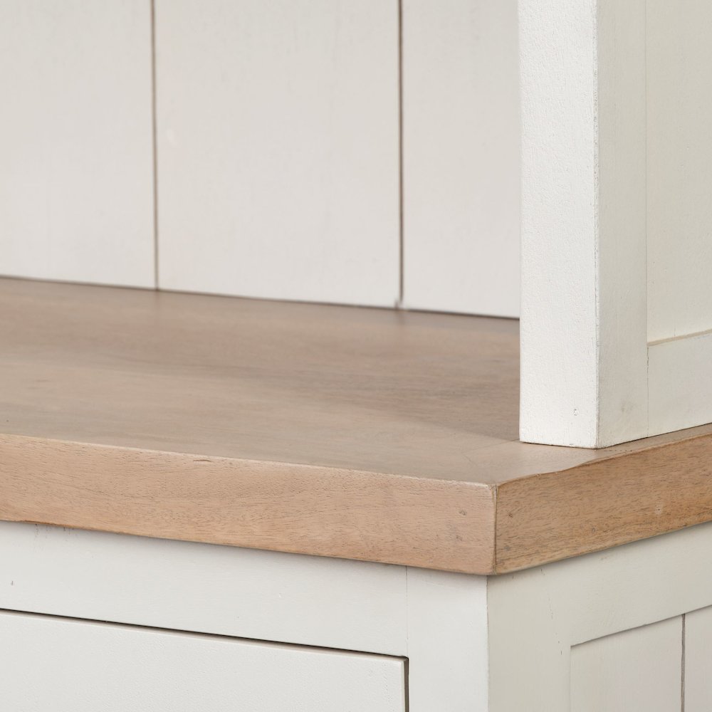 White And Medium Brown Wood Three Shelf Shelving Unit. Picture 2