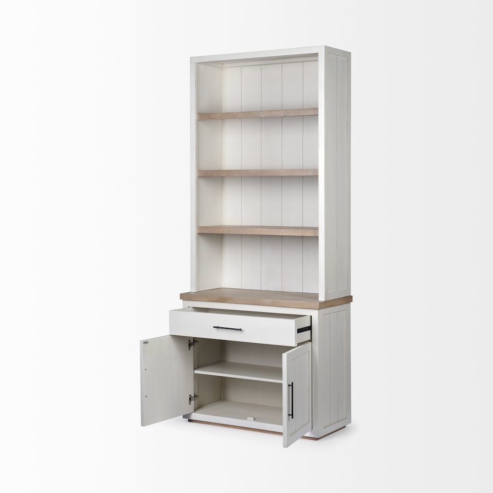 White And Medium Brown Wood Three Shelf Shelving Unit. Picture 8