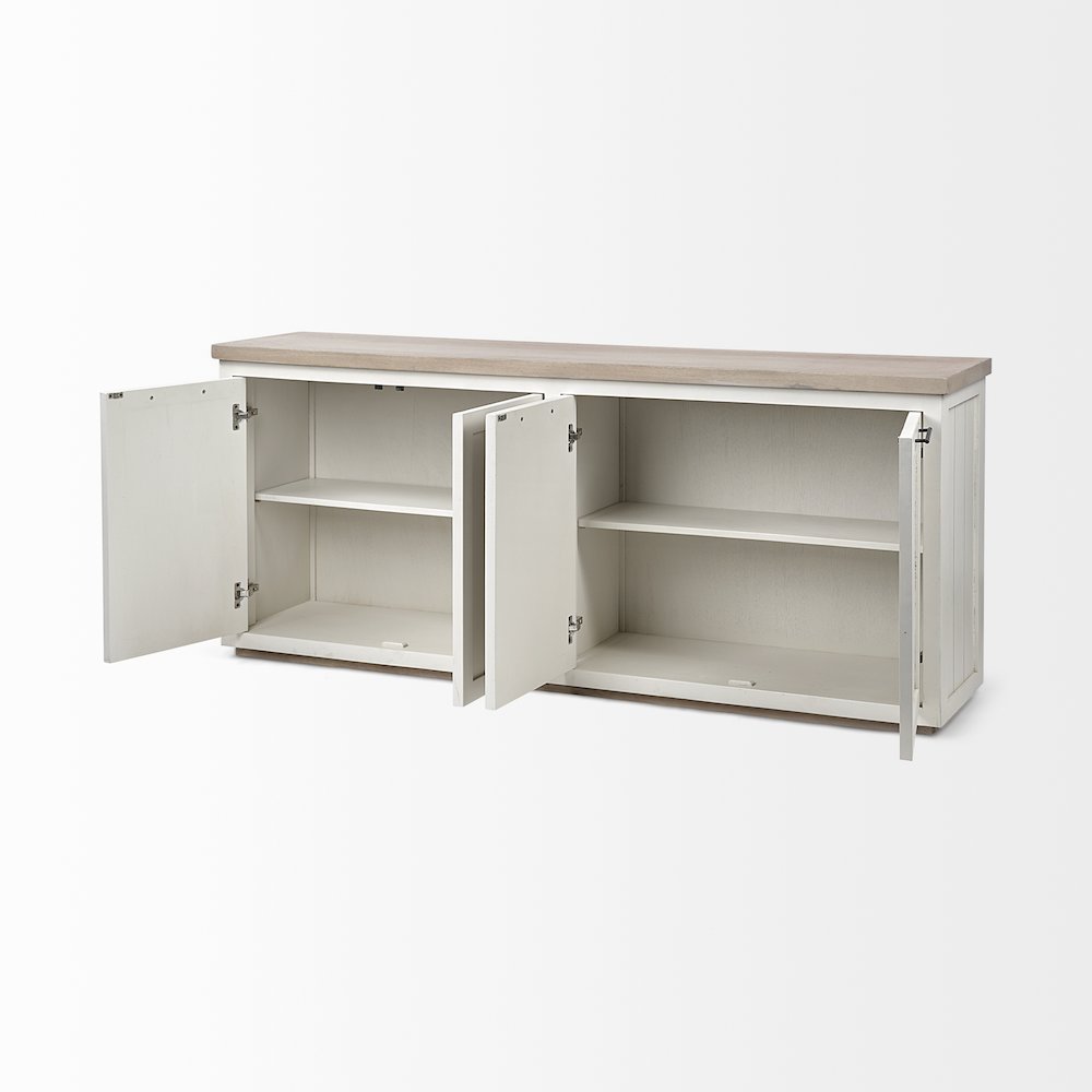 Fairview ISolid Wood Brown Top & White Frame 4 Cabinet Door Sideboard. Picture 6