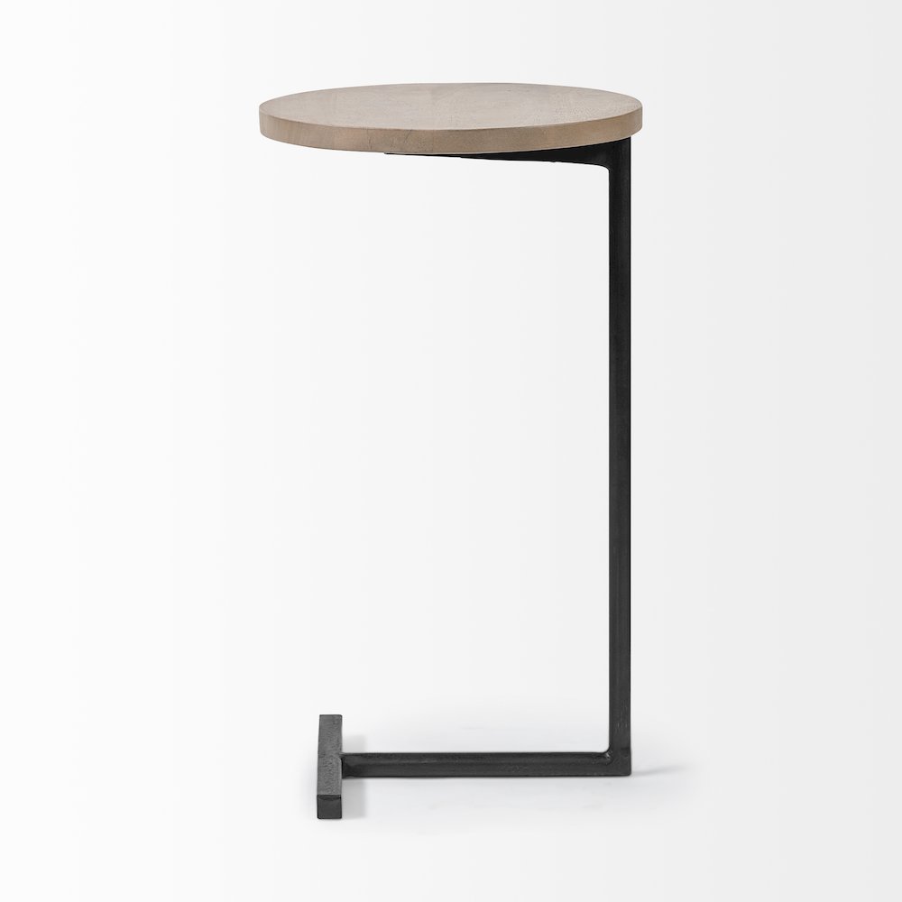 Brown Wood Round Top Black Metal Base Accent Table. Picture 4