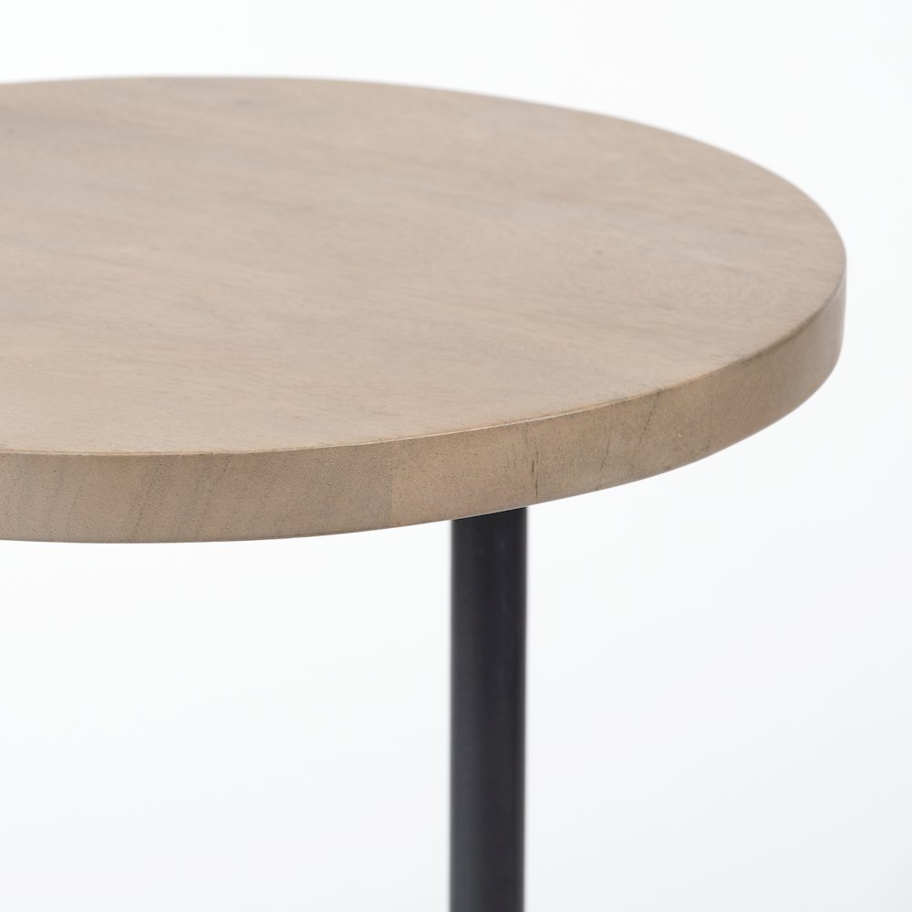 Brown Wood Round Top Black Metal Base Accent Table. Picture 6
