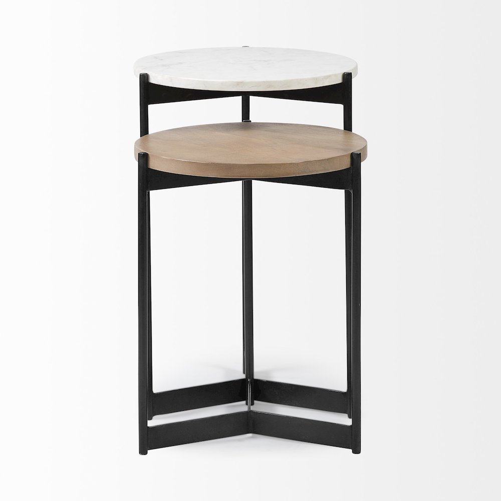 Larkin Marble and Medium Brown Wood Round Tabletop Nesting End/Side Tables. Picture 3