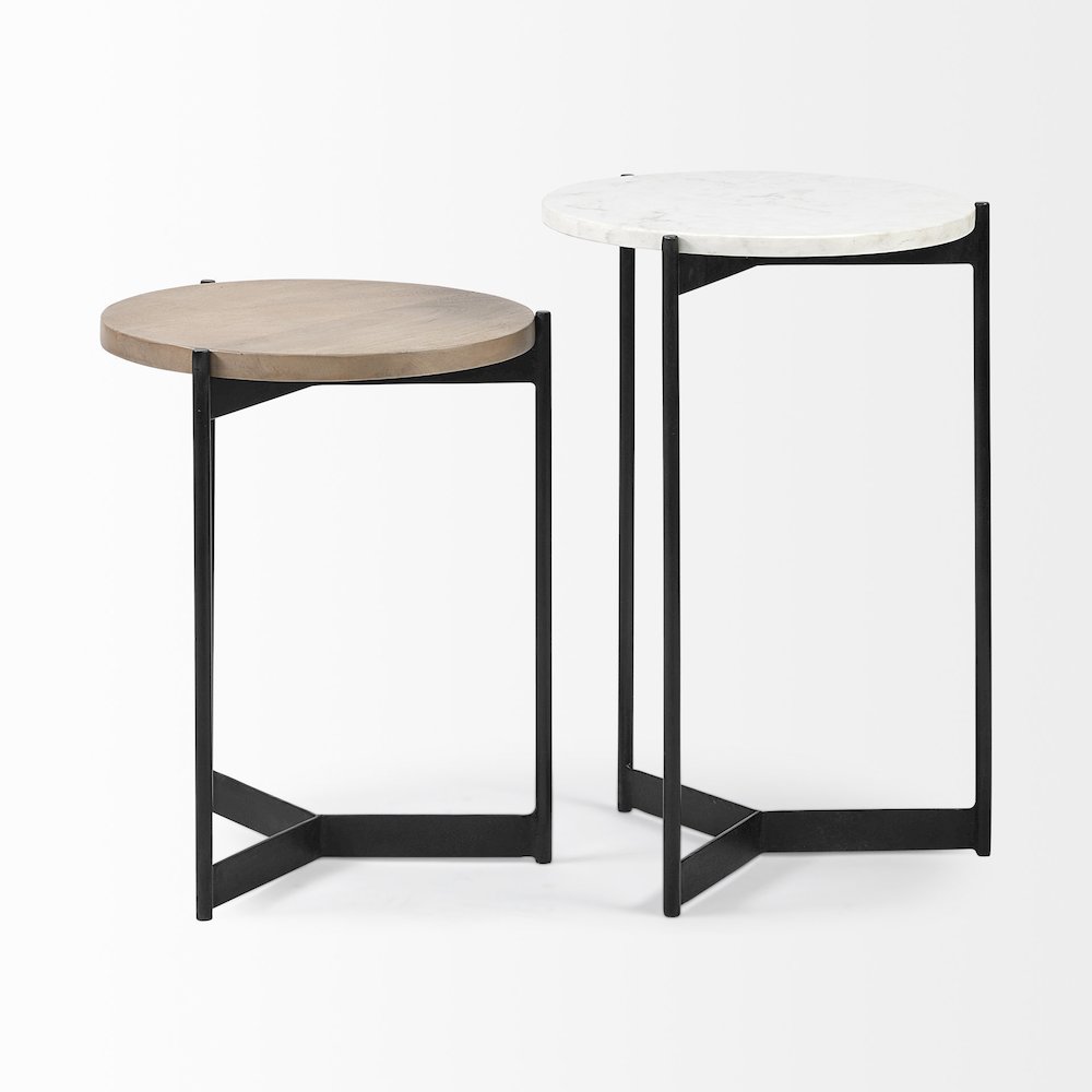 Larkin Marble and Medium Brown Wood Round Tabletop Nesting End/Side Tables. Picture 9