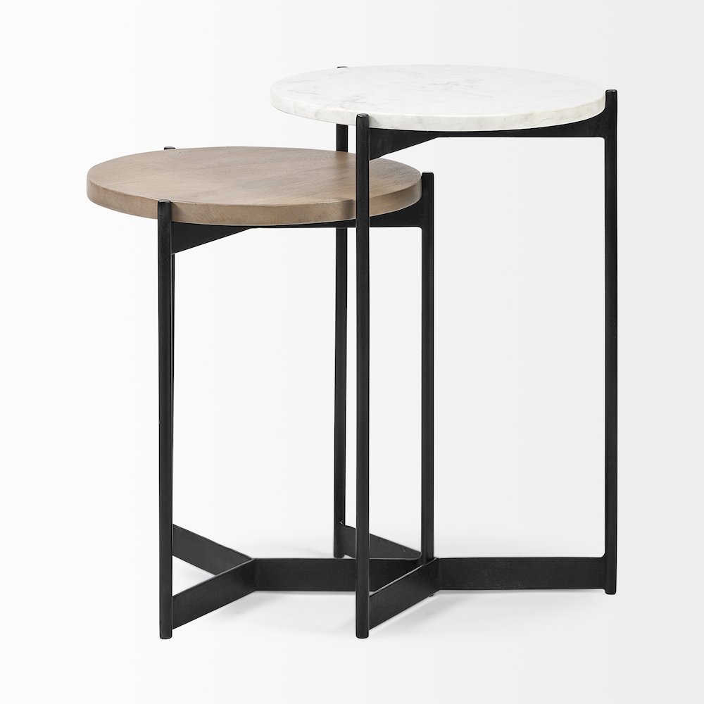 Larkin Marble and Medium Brown Wood Round Tabletop Nesting End/Side Tables. Picture 10