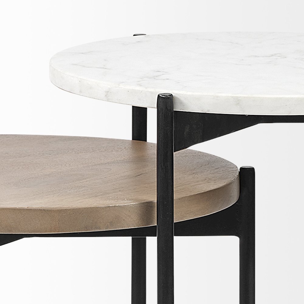 Larkin Marble and Medium Brown Wood Round Tabletop Nesting End/Side Tables. Picture 11