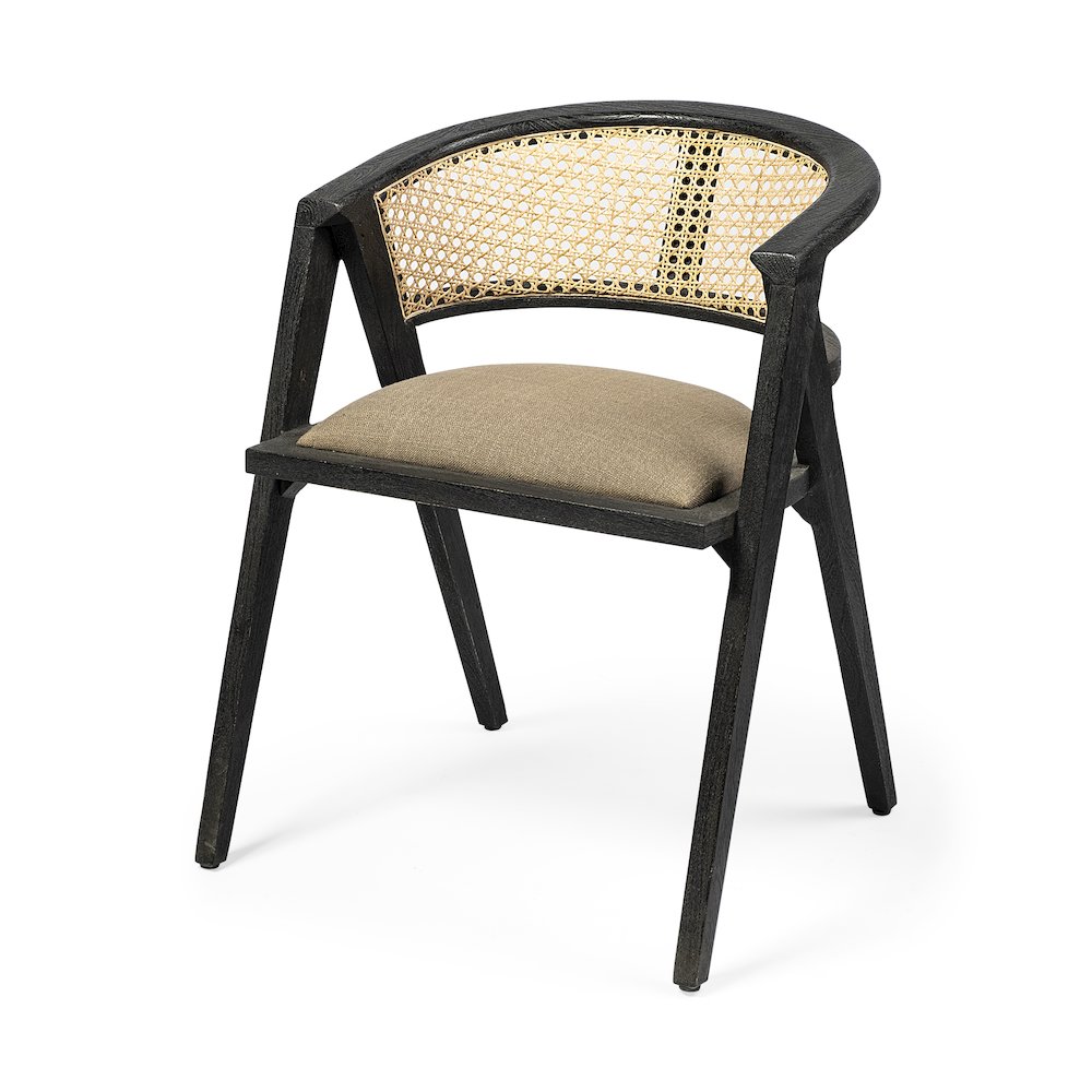 Black Wooden Frame Linen Wrap Seat Dining Chair. Picture 1